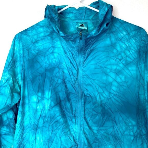 Adidas hooded zip up nylon windbreaker w/ color wash and crinkly texture🎉 - Picture 2 of 14